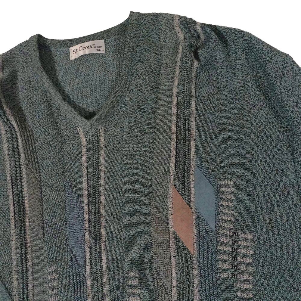 St. Croix Shop Abstract Geometric Textured Striped Sweater Men's XL